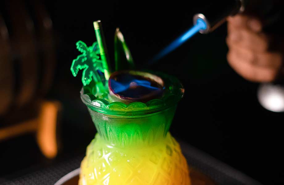 Flamed Garnishes on a Cocktail Bar